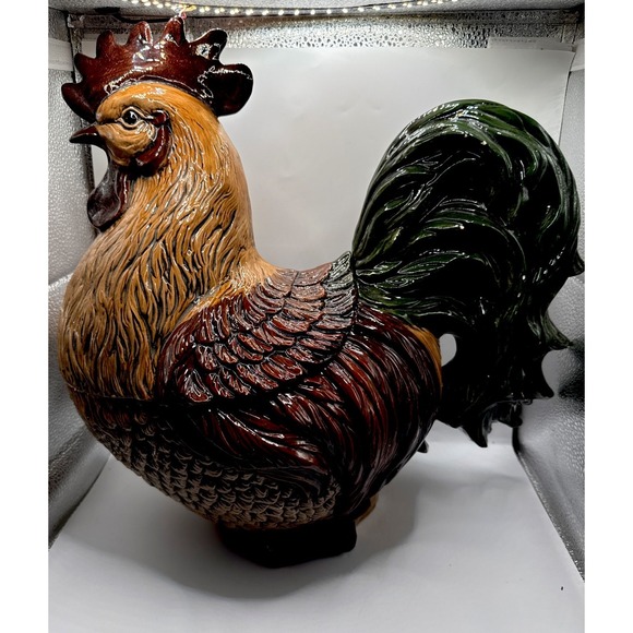 Other - Vintage XLarge Rustic Colorful Porcelain Rooster Hand-painted Figurine 15" T